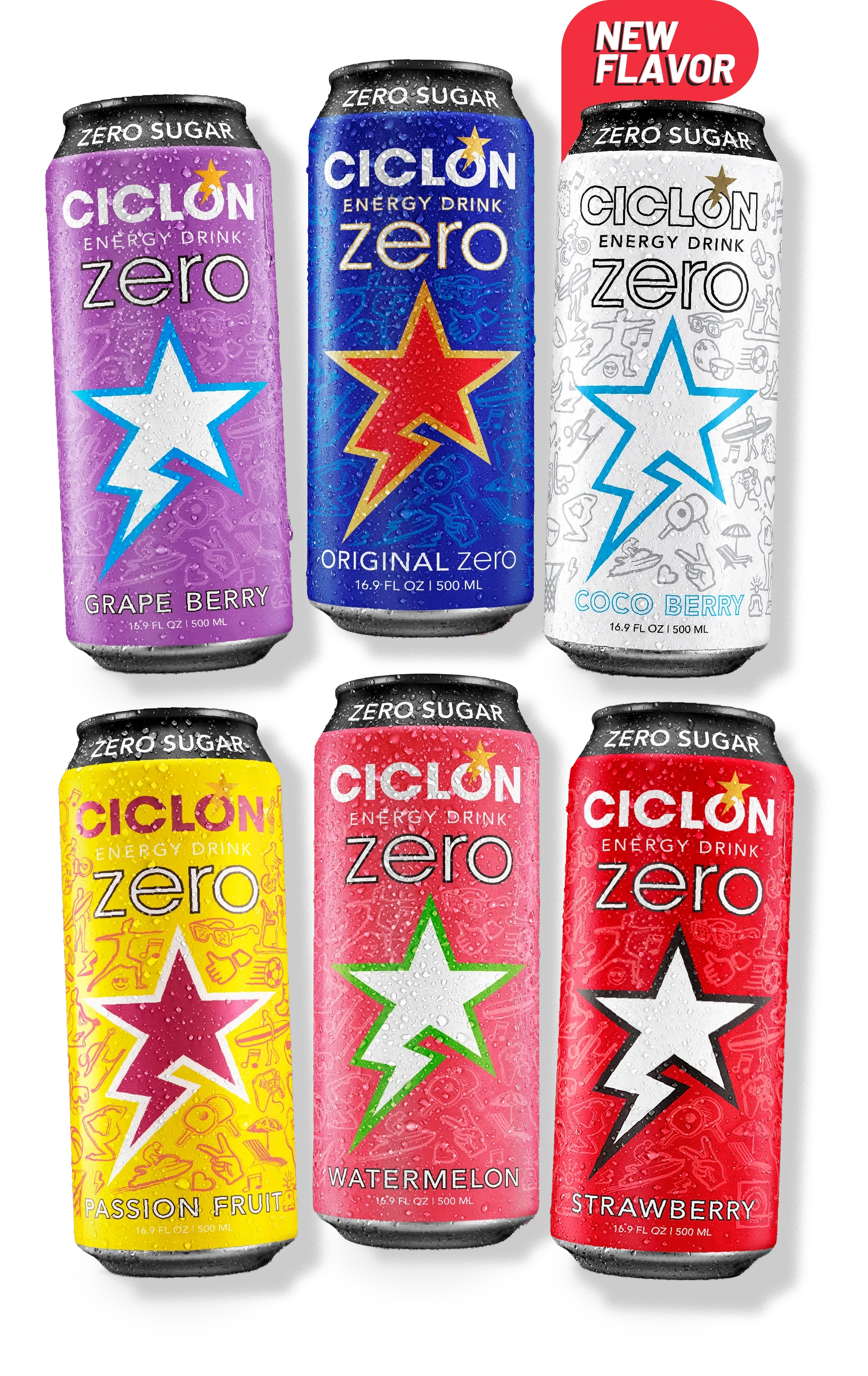 Grape Berry, Original Zero, Coco Berry, Passion Fruit, Watermelon, Strawberry